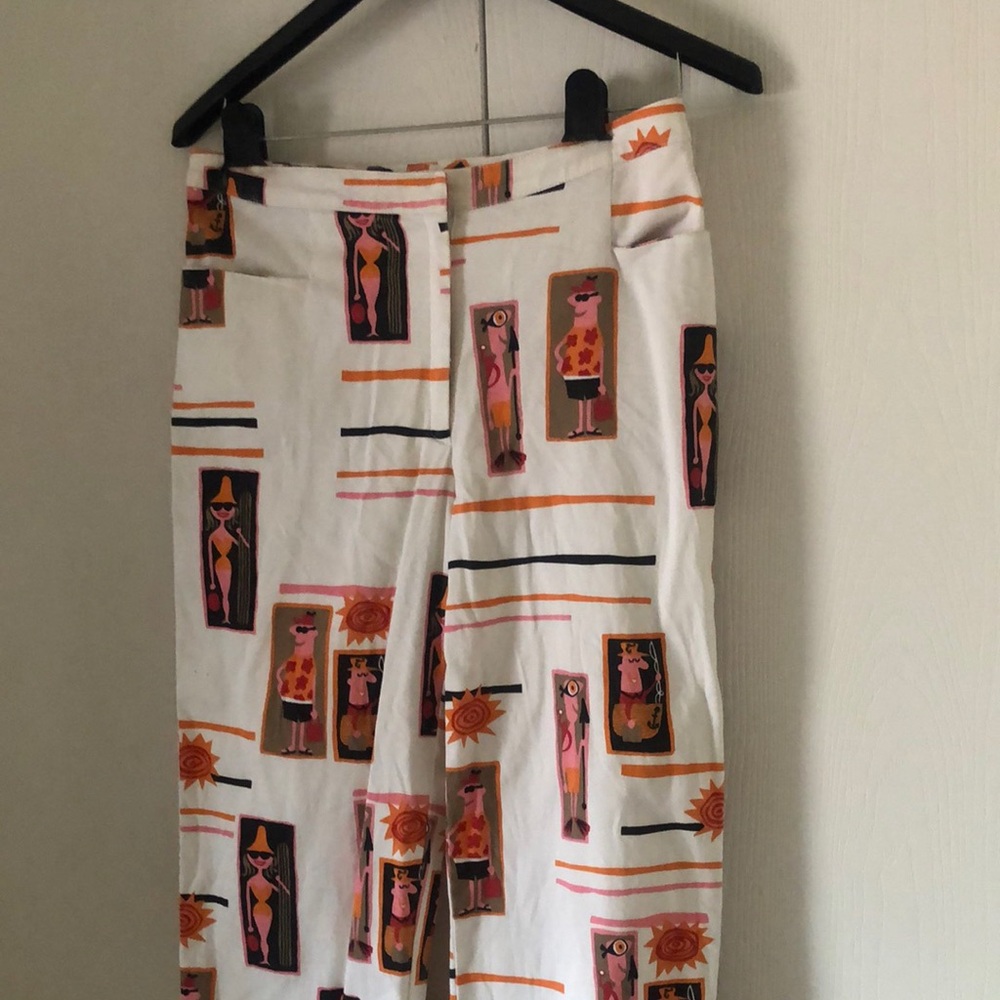 Stylish Graphic fall Y2k Print Pants - White and Orange